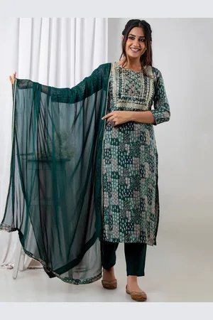 Kesarya Women Green Ethnic Motifs Embroidered Pure Silk Kurta with Trousers & With Dupatta