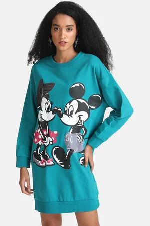 Kazo Teal Printed Cotton Jumper Dress