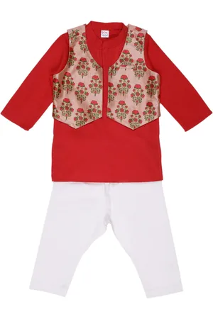 KICKS & CRAWL Boys Multicoloured Layered Kurta with Pyjamas & Jacket