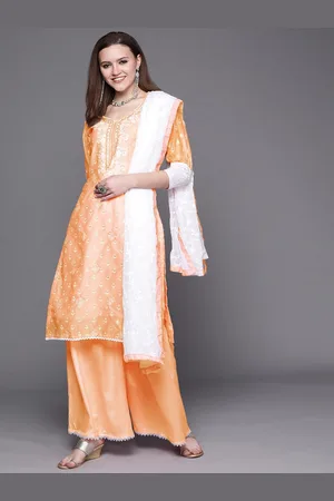 Chhabra 555 Women Floral Embroidered Chanderi Cotton Kurta with Palazzos & Dupatta Set