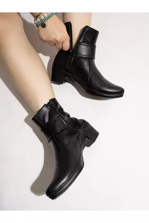 Shoetopia Girls Black Solid Regular Boots