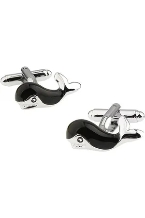 The Tie Hub Black & Silver-Toned Whale Fish Cufflink