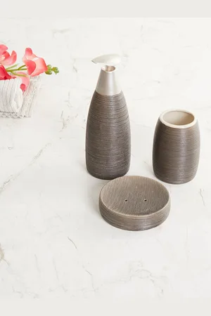 Home Centre Set of 3 Brown & Black Textured Bathroom Accessory
