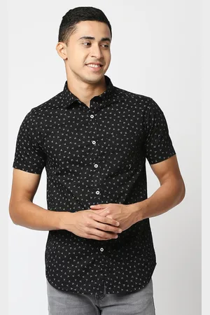 VALEN CLUB Men Black Slim Fit Printed Pure Cotton Casual Shirt