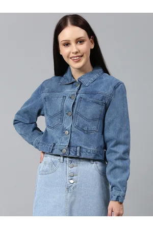 Campus Women Blue Crop Denim Jacket