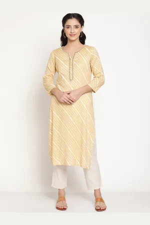 BE INDI Women Round Neck Leheriya Straight Side Slits Regular Kurta
