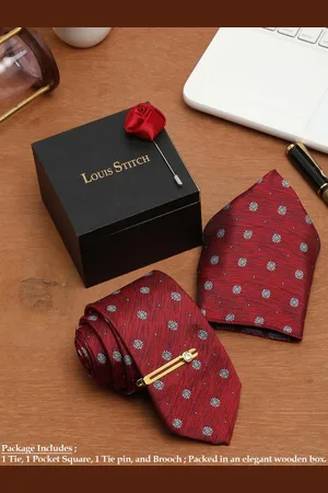 LOUIS STITCH Men Rosewood Italian Silk Necktie Accessory Gift Set