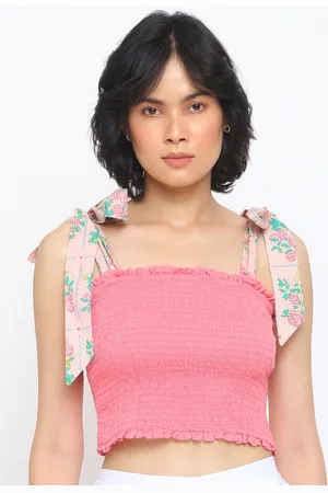 Fabindia Women Solid Smocked Crop Top