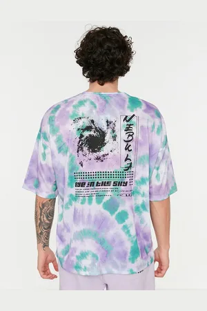 Trendyol Men Lavender & Green Tie and Dye Dyed Drop-Shoulder Sleeves Polyester T-shirt