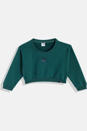 PUMA Girls Green Classics GRL Crop Sweatshirt