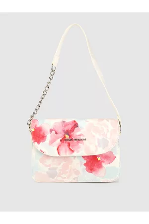 Lino Perros Women White & Pink Floral Printed Structured Shoulder Bag