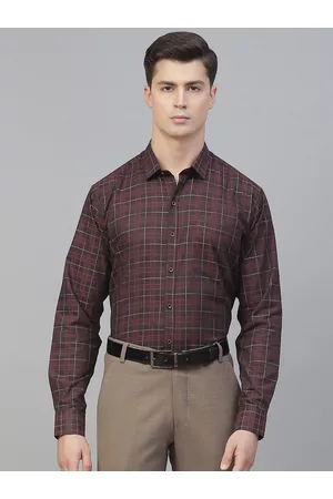 MANQ Men Maroon Smart Gingham Checks Checked Semiformal Shirt