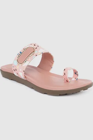 Funku Fashion Women Peach & White Embellished Synthetic One Toe Flats