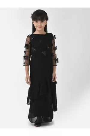 Eavan Girls Black Embellished Georgette Maxi Maxi Dress
