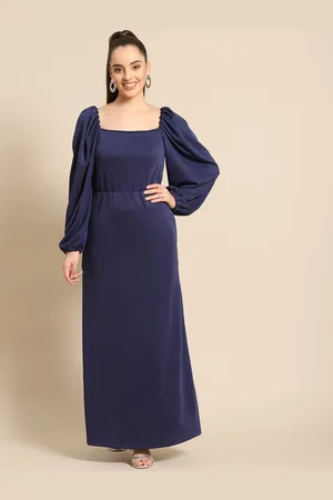 DODO & MOA Women Navy Blue Scuba Maxi Dress
