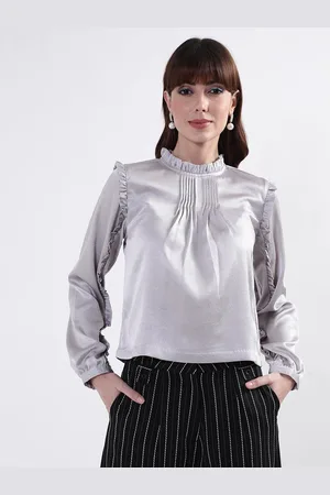CENTRESTAGE Grey Solid Ruffles Top