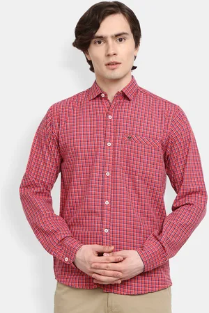 V-Mart Men Red Slim Fit Checked Casual Shirt
