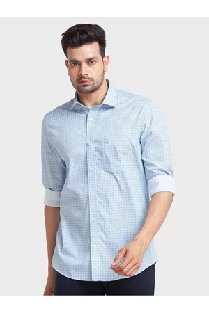 ColorPlus Men Blue Tailored Fit Printed Organic Cotton Casual Shirt