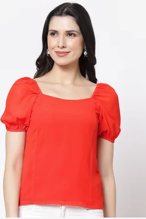bellamia Orange Georgette Puff Sleeve Top