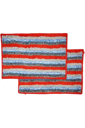 Ariana Arian Set of 2 Red & Blue Striped 1600 GSM Anti-Skid Microfibre Bath Mats