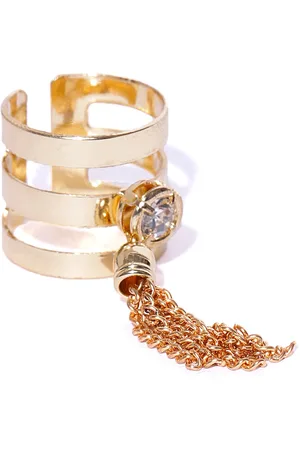 karatcart Women Gold-Plated Stone-Studded Adjustable Finger Ring with Tasselled Detail