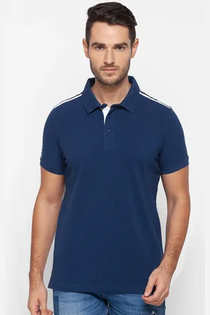 SPYKAR Men Blue Polo Collar Slim Fit Cotton T-shirt