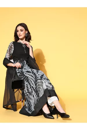 Inddus Women Classic Black Georgette Tie & Dye 2.0 Kurta