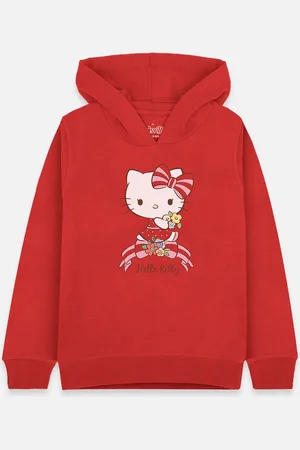 Kidsville Girls Red Hello Kitty Printed Hooded Sweatshirt