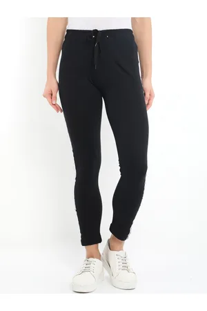 Fleximaa Women Black Solid Cotton Track Pants