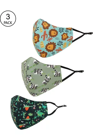 Tossido Kids Pack Of 3 Printed 3-Ply Reusable Pure Cotton Protective Cloth Masks