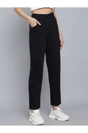 KOTTY Women Black Jean Boyfriend Fit Crop High-Rise Jeans