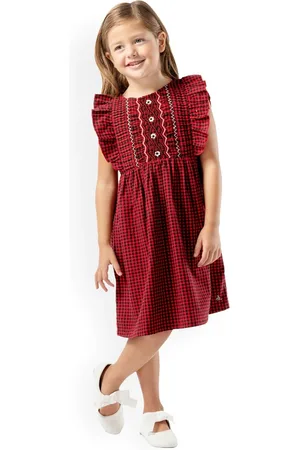 Cherry Crumble Girls Red & Black Checked Fit and Flare Dress