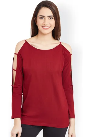 Miss Chase Women Maroon Solid Cold Shoulder Top