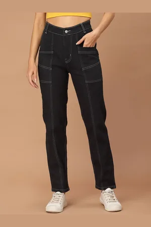 KASSUALLY Women Black Relaxed Fit High-Rise Low Distress Jeans