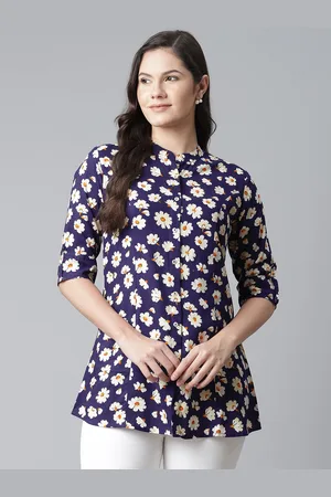 Divena World Women Navy Blue & White Floral Printed Casual Shirt