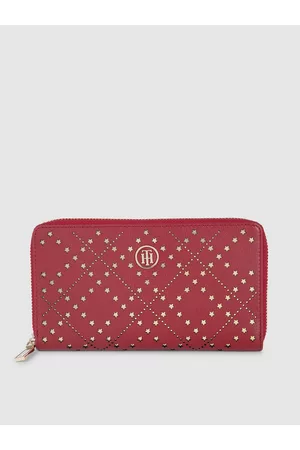Tommy Hilfiger Women Burgundy Geometric Printed Leather Zip Around Wallet