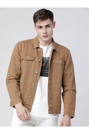 LocoMotive Men Khaki Solid Denim Jacket