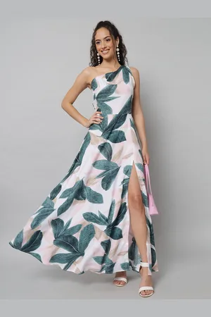 emeros Women White Tropical Printed One Shoulder Maxi Dress