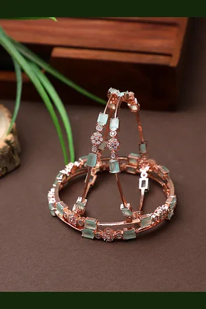Cardinal Set Of 4 Rose Gold-Toned & Green AD-Studded Bangles