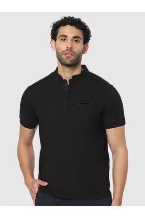 Celio Men Black Mandarin Collar Slim Fit T-shirt