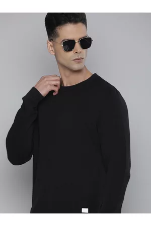 Flying Machine Men Black Ribbed Pure Cotton Pullover