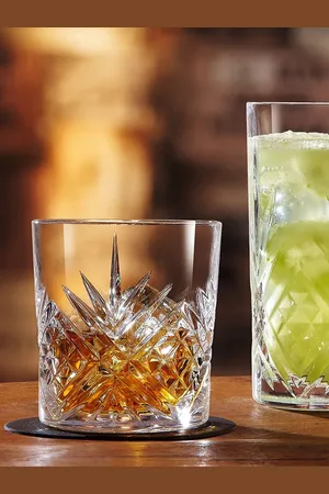 INCRIZMA Set Of 2 Transparent Crystal Cut Whiskey Glasses