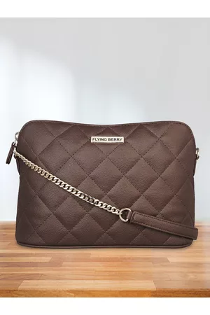 FLYING BERRY Brown Geometric Textured PU Structured Sling Bag with Quilted