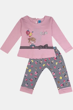 V-Mart Unisex Kids Pink & Navy Blue Printed Top with Pyjamas