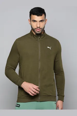 PUMA Men Olive Green Brand Logo Printed Slim Fit Sporty Jacket