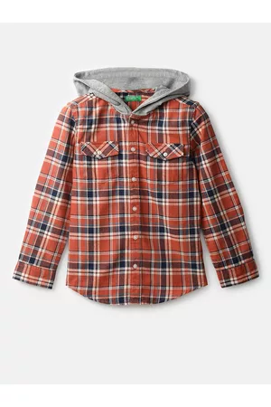 Benetton Boys Rust Tartan Checked Casual Cotton Shirt