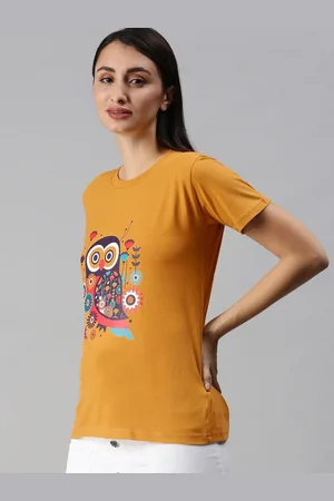 BRATMA Women Mustard Yellow & Black Printed T-shirt