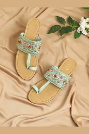 PANAHI Women Blue Embellished Ethnic One Toe Flats