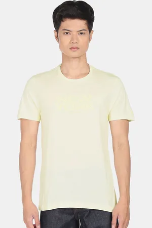Arrow Men Yellow Typography Printed Pure Cotton T-shirt