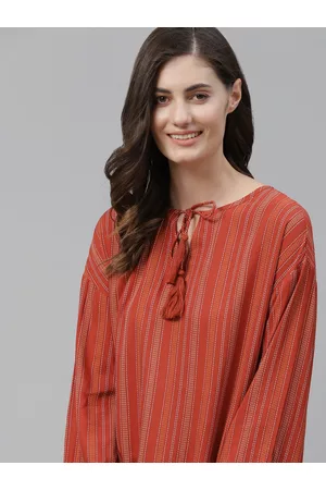 Mast & Harbour Women Rust Orange Striped Tunic